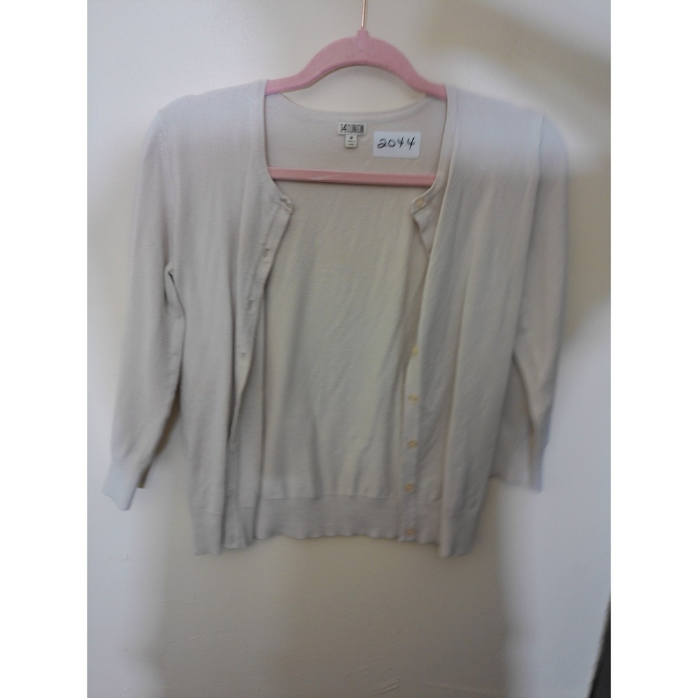 14th & Union Cardigan Women Medium Cream Vtg Inspo 3/4 Sleeve Button Front Knit